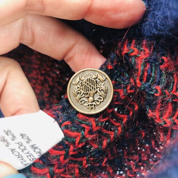 Vintage Equorian Heritage Mohair Blend Cardigan Sweater Navy Plaid Size M 14/16 - Picture 4 of 7